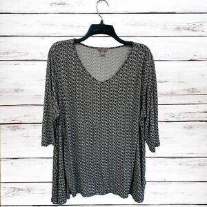 J Jill Blouse Women's 2X black Floral Casual Pullover Shirt Top Rayon